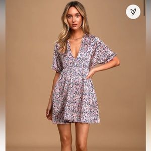 Lulu’s Express Yourself Blush Pink Floral Print Satin Babydoll Dress
